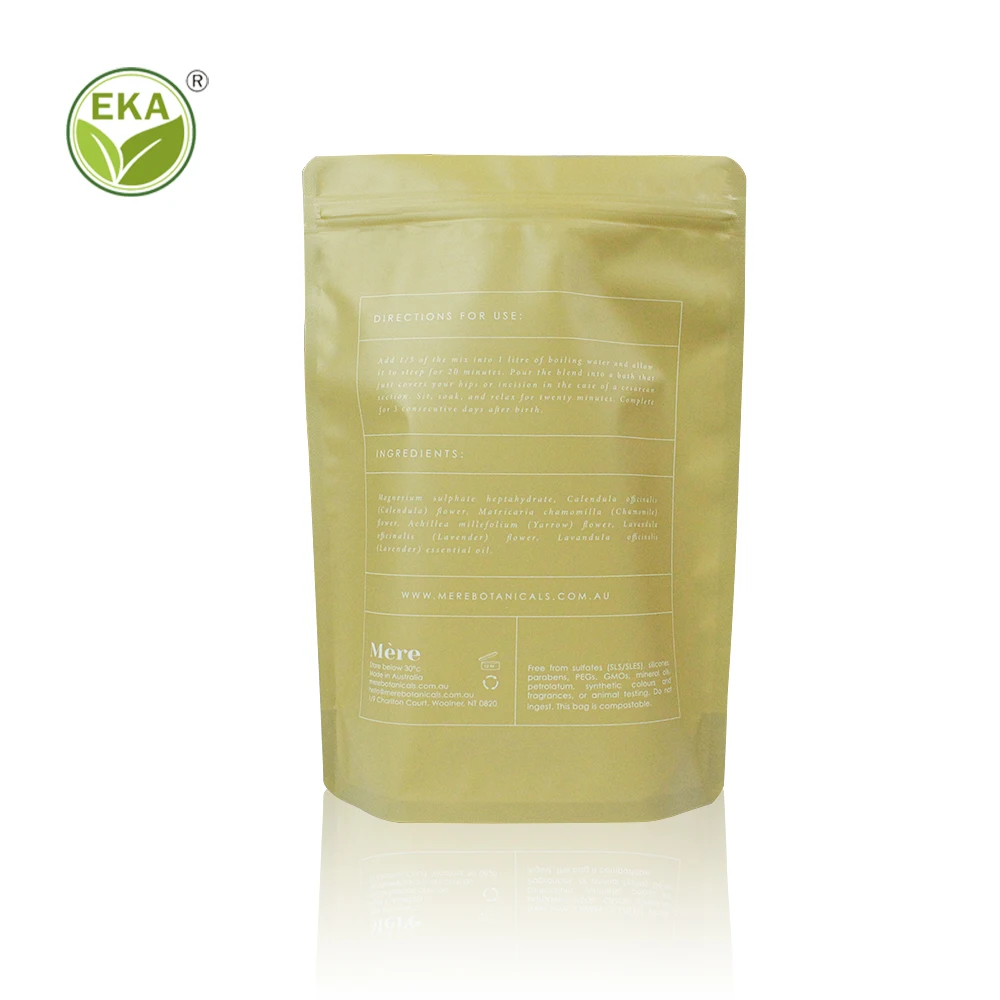 Resealable Biodegradable Candy Cookies Food Package  Kraft Paper Pla Combined Compostable Corn Starch Stand Up Pouch Bag