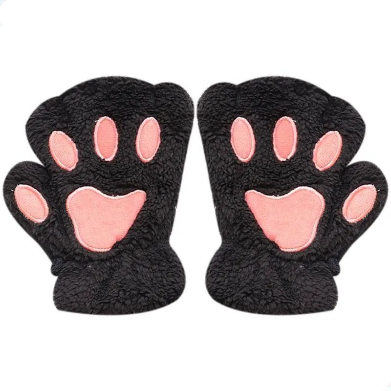 JSFUR  Kawaii Gloves Cat Paws Cosplay Faux Fur Plush Cat Gloves Lion Paws Fingerless Gloves for Girls Women