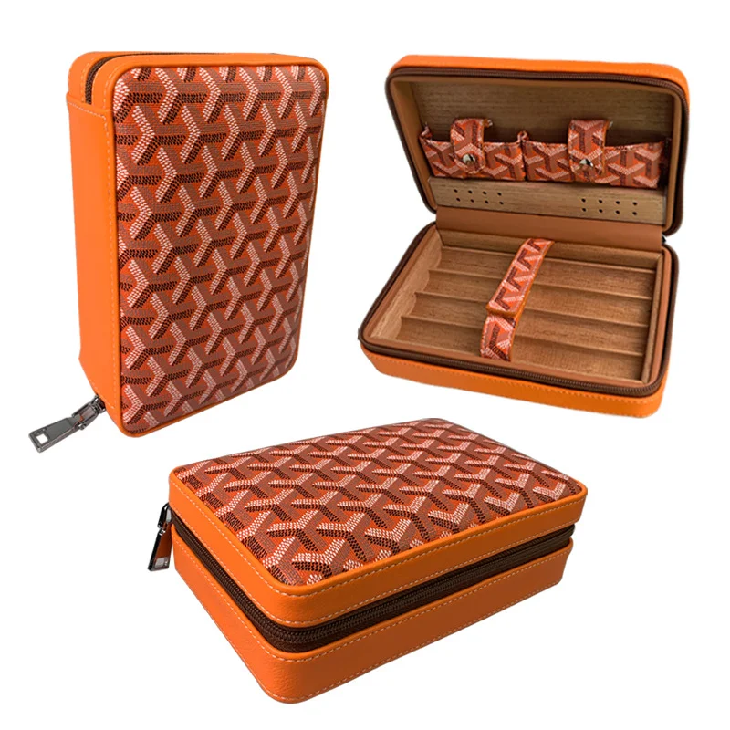 Vanace Various Color Luxury Portable Travel PU Imitation Crocodile Leather Cedar Wood 4 Finger Cigar Bag Humidor Cases
