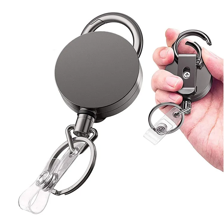 wholesale ABS edc keychain retractable ID badge holder metal heavy duty retractable keychain clip retractable carabiner keychain