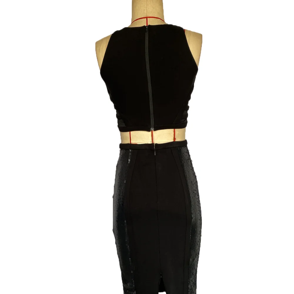 Stylish sequined vest and skirt in a two-piece set belt fish tail skirt slim dress sequin two-piece suit