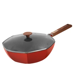 12.5 inch Nonstick Octagonal Wok Die-cast Induction Woks and Stir Fry Pans with Glass Lid
