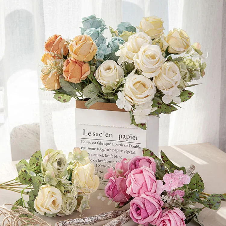 K-0531  High Quality Hot sale 6 heads eternal roses bouquet Artificial silk rose bouquet flowers for wedding bouquet bridal