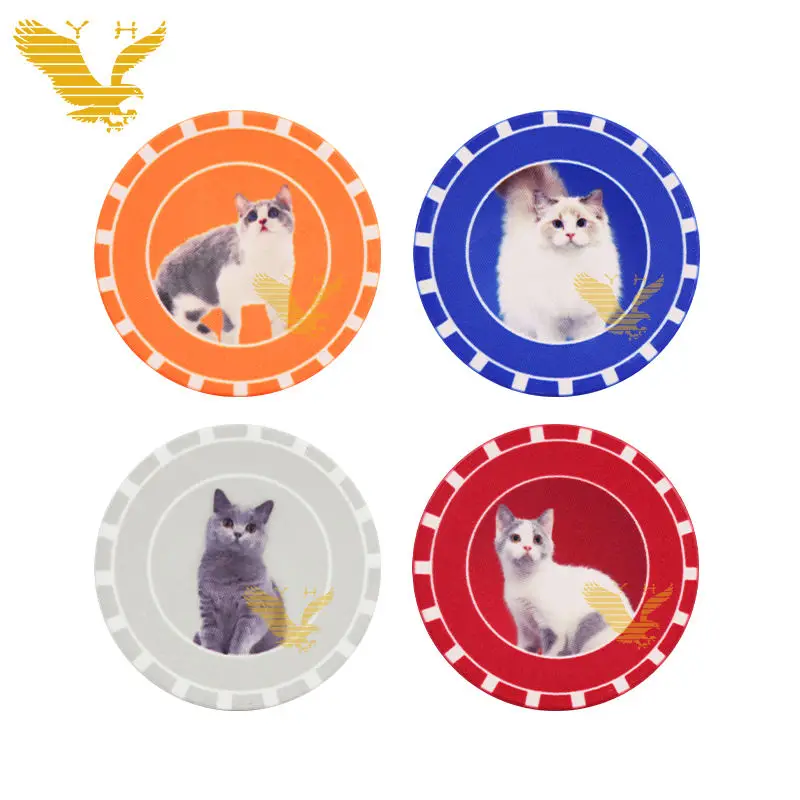 YH 100 Poker Chips Cute Cat Custom Ceramic Curved Poker Chips Set With Case