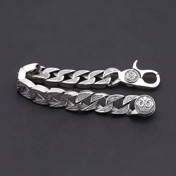 Custom Made Vintage Thick Owl Heavy 925 Tai Silver Bracelet for Men 13.5MM