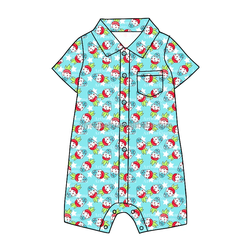 2022 hot sale custom Print Short Sleeve Polo Romper Super Soft  with Snaps  Baby and Kid