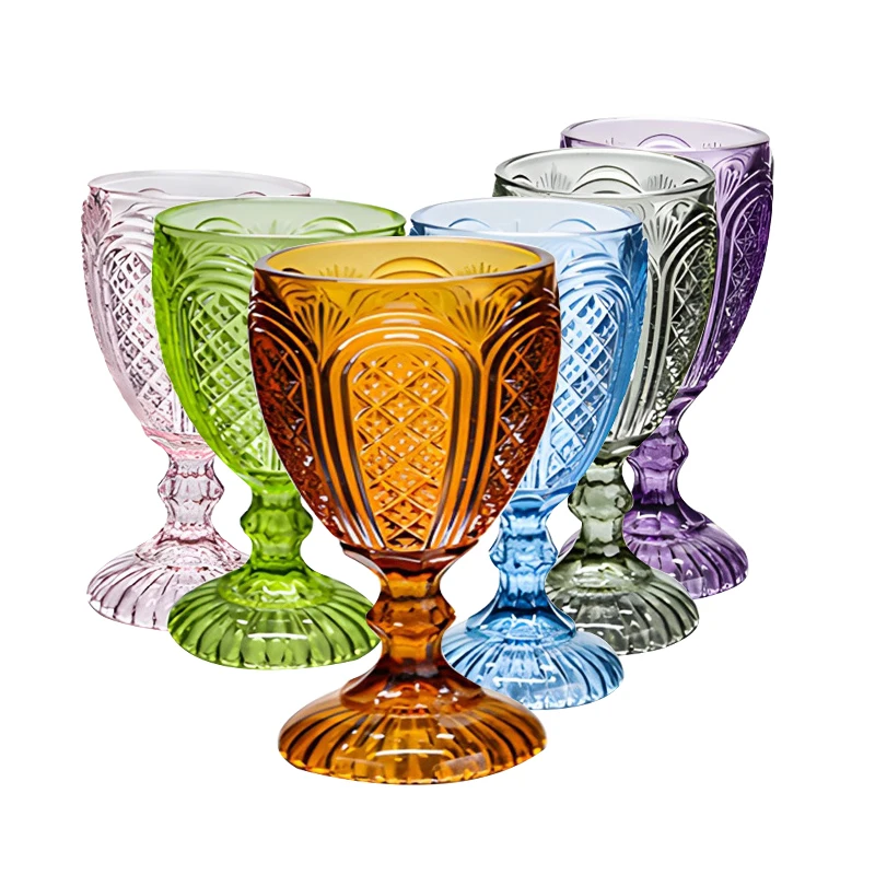 Wholesale Champagne Blue Amber Water Wine Cups Wedding Glassware Colorful Vintage Wine Glasses Goblet For Event