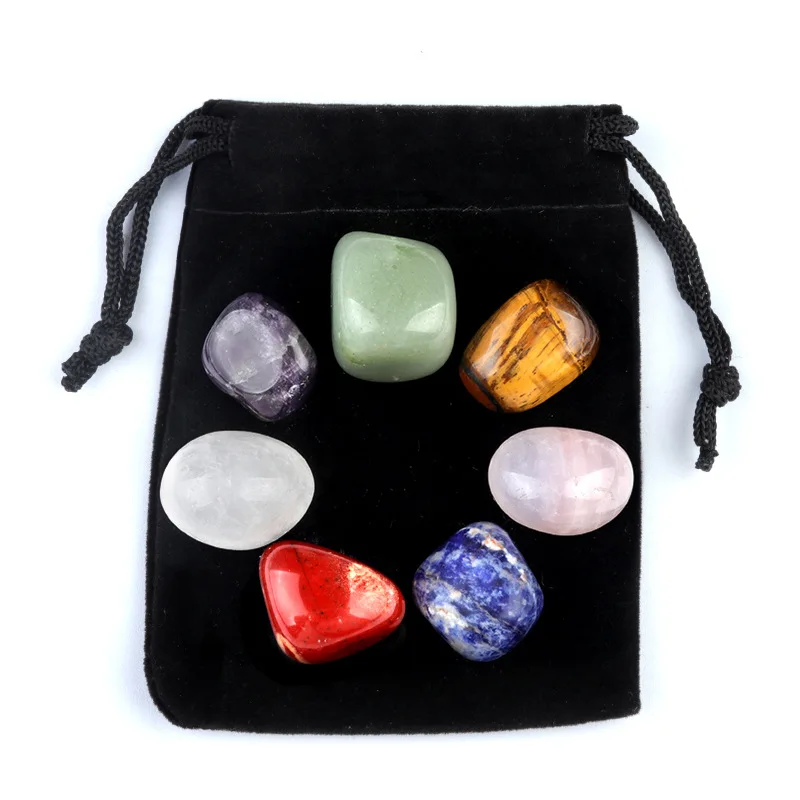 Polished Natural Crystal Healing Stone Quartz Semi-precious Stone Irregular Seven Chakra Crystal Tumbled Stone Set