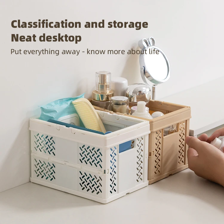 2023 wholesale New arrival Desktop Folding Storage Basket Creative family Picnic Plastic Collapsible Storage Crates with Handles