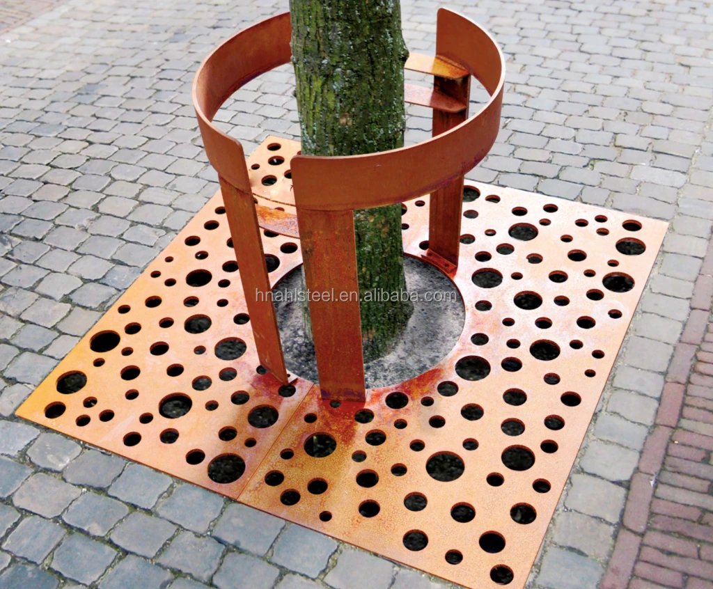Corten стальные городские аксессуары дерево решетка для уличного