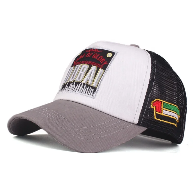 Dubai Racing 5 Panel Mesh Curved Brim Trucker Caps 3D Embroidery Cotton Sports Trucker Hats
