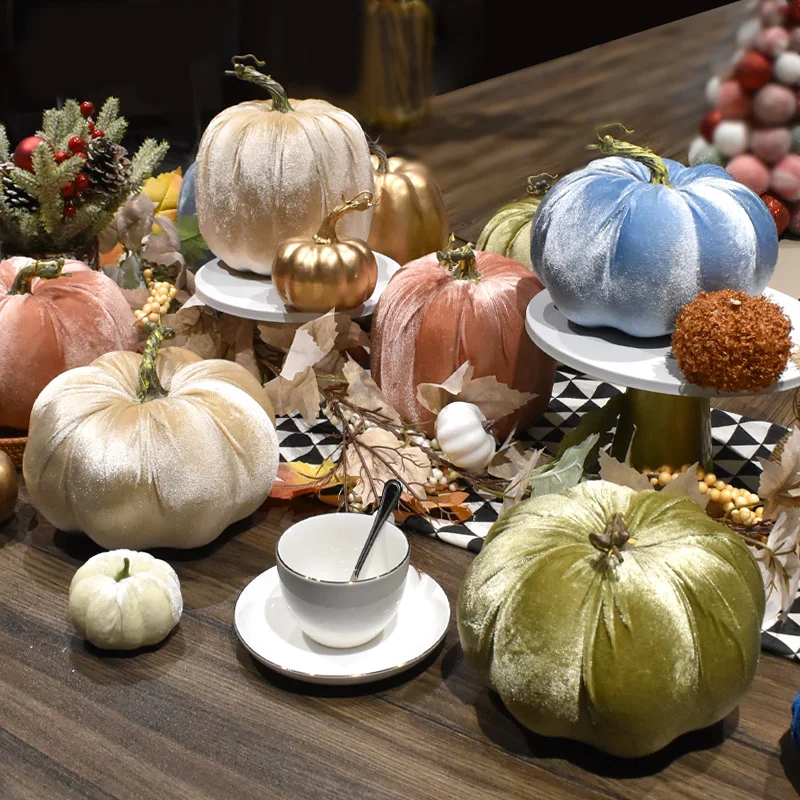 Artificial Velvet Pumpkins Fake Handmade Fall Harvest Pumpkin Decoration for Home Kitchen Farmhouse Halloween Wedding