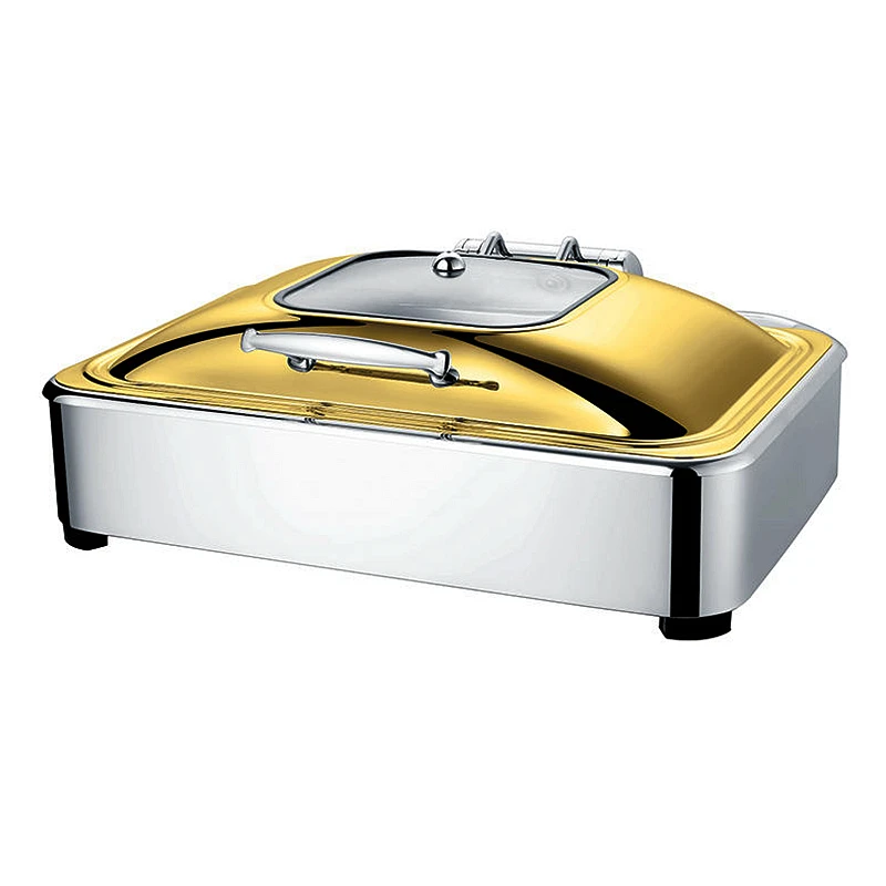 FTS Roll Top Gold Luxury Glass Lid Catering Round Food Warmer wholesale Price Buffet Set All Types Dishes Chafing Dish