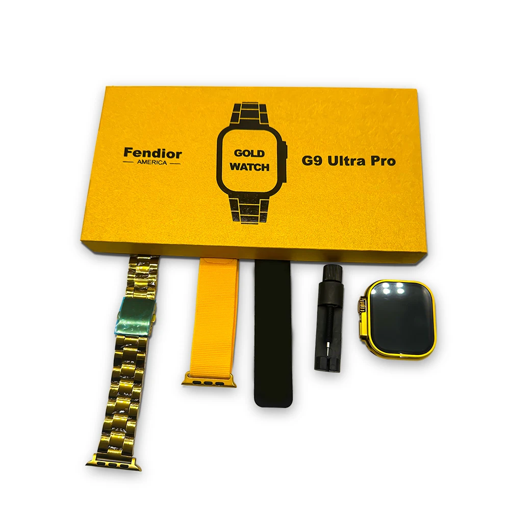 2023 Latest Gold Smartwatch G9 Ultra Pro 3 Straps Series 8 Reloj Inteligente Bt Call Calculator NFC G9Ultra Smart Watch PK T800