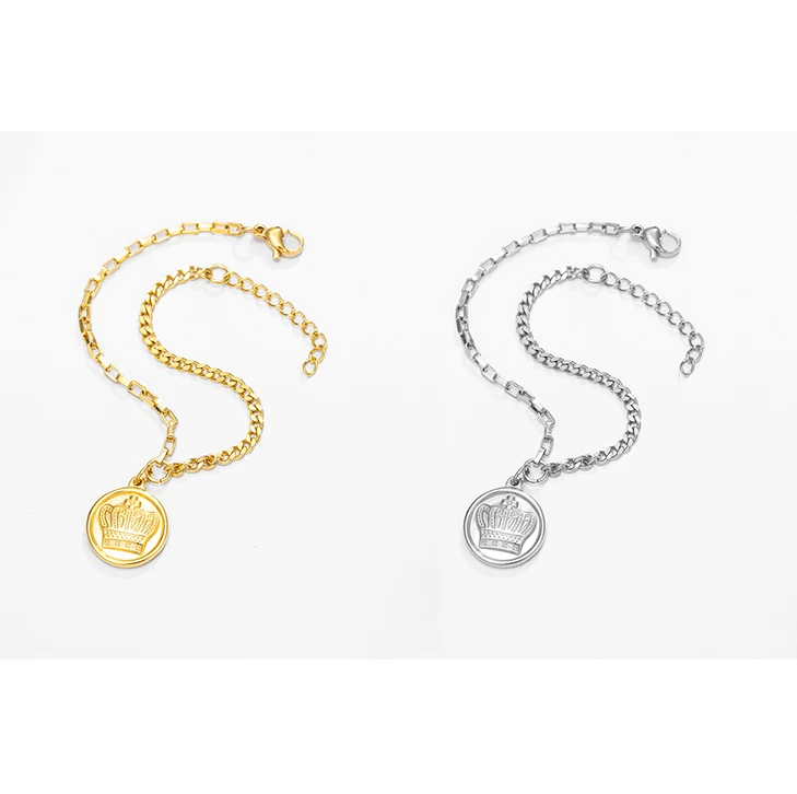 bracelet 268 xuping New wholesale price stainless steel material creative asymmetric chain lady crown pendant bracelet