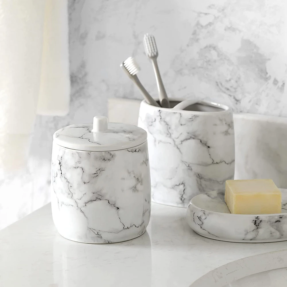 ASPIRE Custom Factory Modern Marble Ceramic Bath Soap Dispenser & Toothbrush Holder Set Designed Bathroom Use Custom Logo-OEM