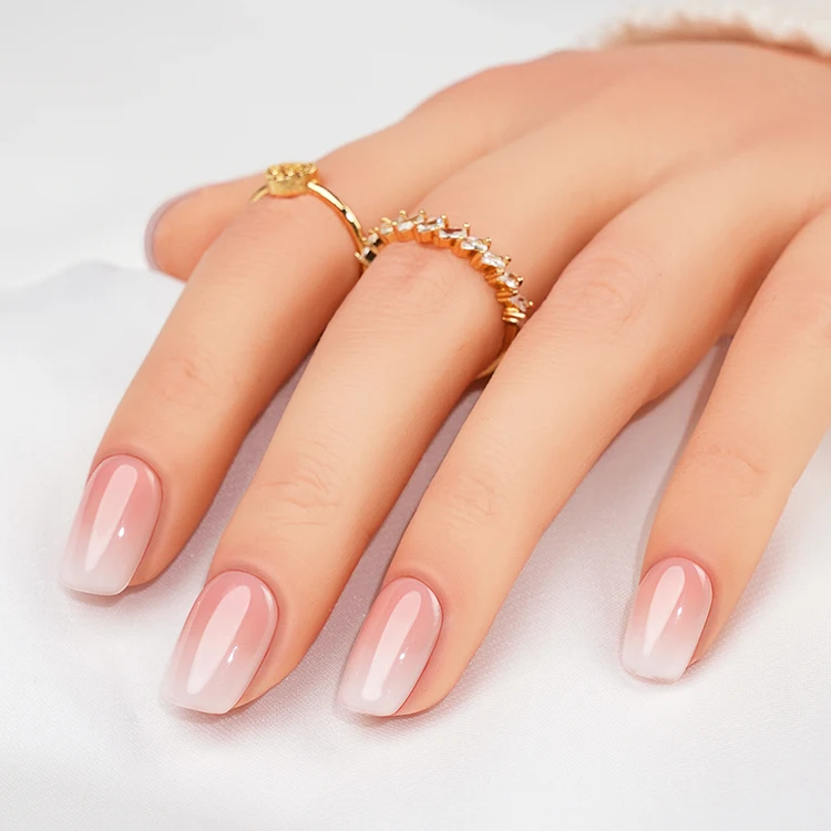 Top Selling 24pcs Soft Gel Press On Nail Handmade Ombre French Square Coffin Fake Nails Artificial Gel Tip Nails Press On Vendor