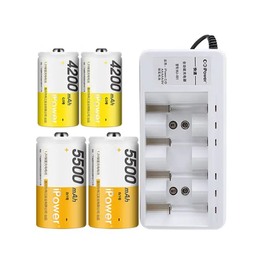 Заводские перезаряжаемые D-элементы 5500 мАч 1 2 В Ni-MH высокой емкости D-размер батареи d Размер 8000 nimh зарядное устройство