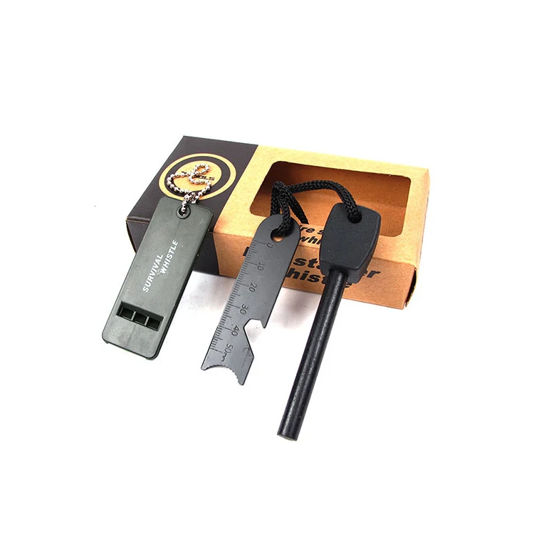 Ferro Rod with Striker Whistle Wrist Lanyard Waterproof Flint Fire Steel Survival Lighter for Camping Backpacking Gear