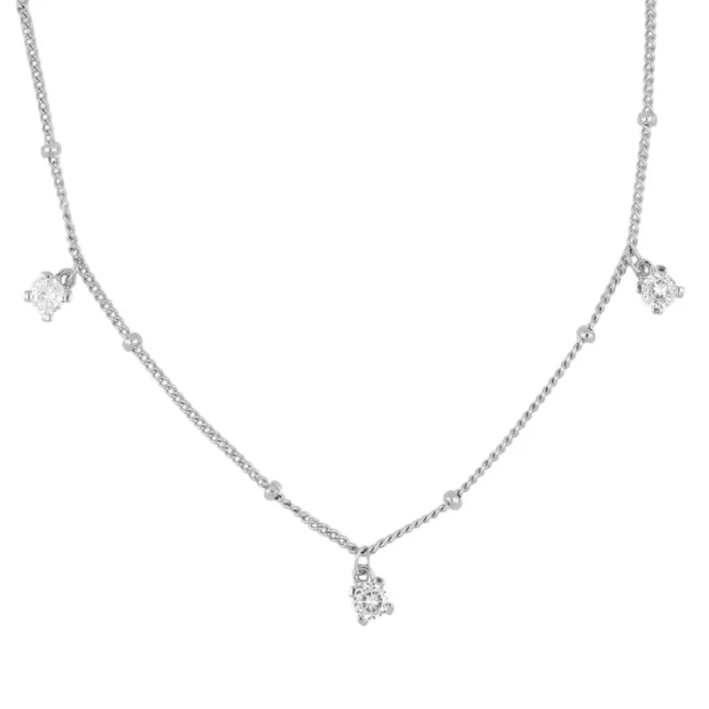 
ROXI Popular 925 Sterling Silver Simple Bead Chain with Diamonds Women Clavicle Necklace 