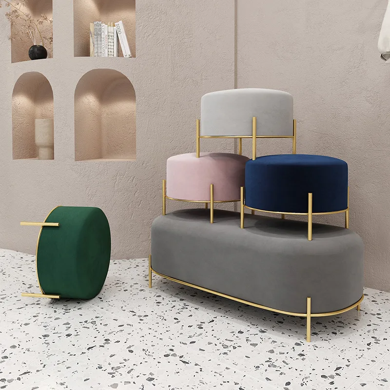 Home Dining Round Modern Indoor Luxury Foot Step Living Room Furniture Metal Chairs Gold Velvet Stool Ottoman