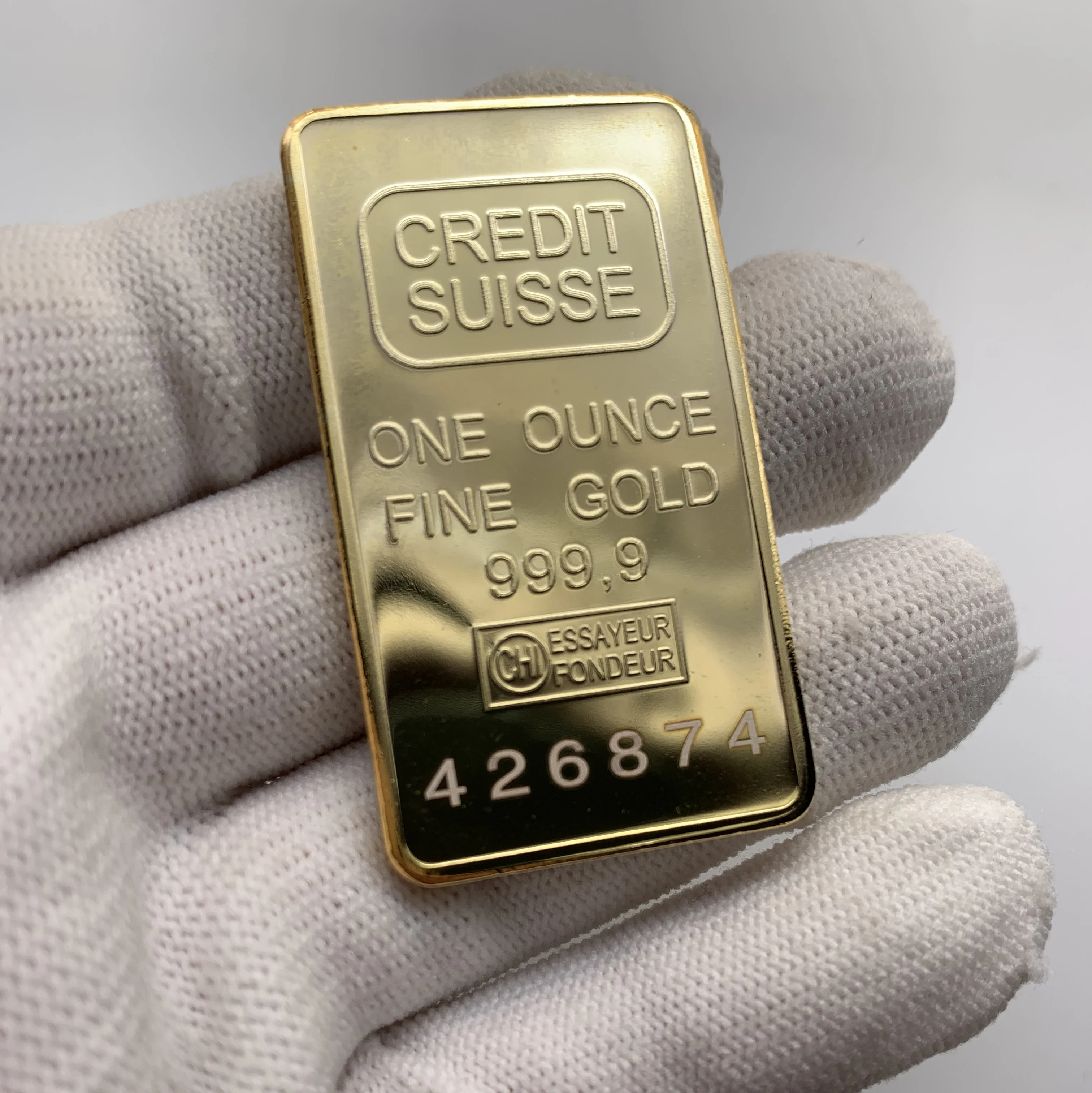 None magnetic gold plated Credit Suisse One Ounce Fine Gold Plated Bullion Bar