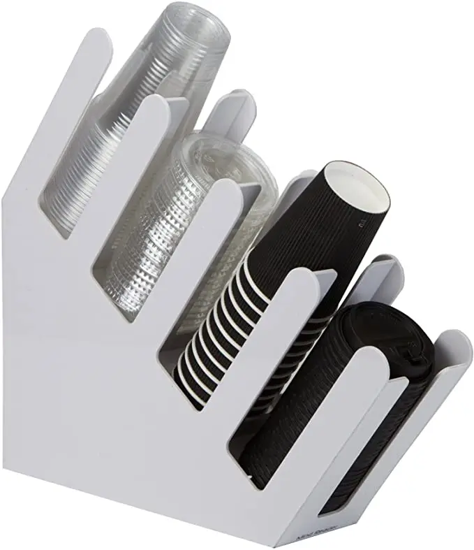 Wholesale 4 Grid Upright Paper Cup & Lid Dispenser Holder Coffee Condiment Organizer Tea Shop Storage Shelf