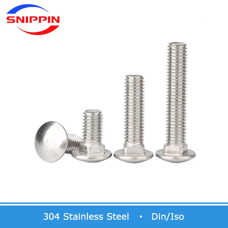 M6 M8 M10 M12 M16 304 Stainless Steel GB12 Truss Round Head Square Neck Carriage Screw Coach Bolt For Shelf Desk L=12MM-140MM