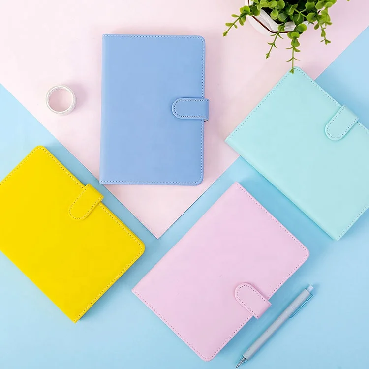 customized a5 printing cute pretty pu leather magnetic planner diary 2021 pink blue notebooks