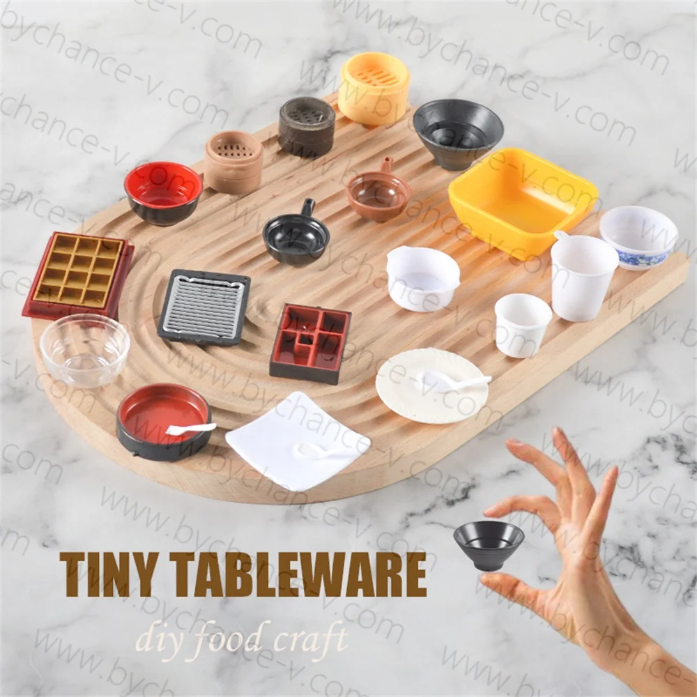 dollhouse kitchen accessories miniature dinnerware tiny tableware cutlery containers pretend play house toy for toddlers