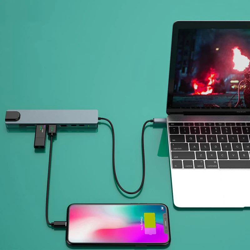  USB Type-C HUB 8 в 1 Многофункциональный адаптер для MacBook Pro и Type C Windows