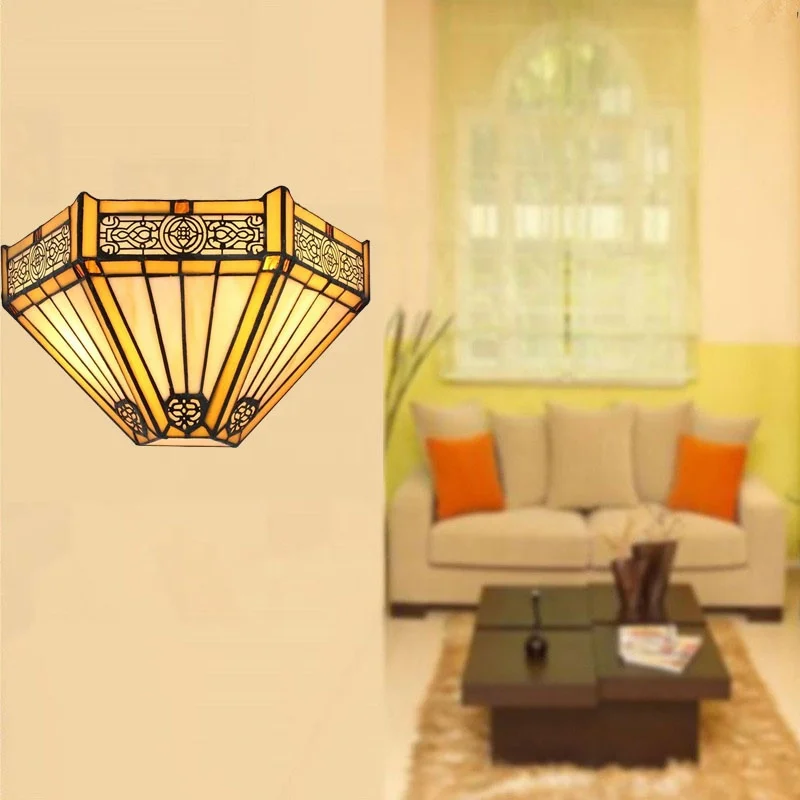 Stained Glass Luxury Tiffany Style Antique  Half Round Wall Lamp Bed Room Dinning Room Wall lamp