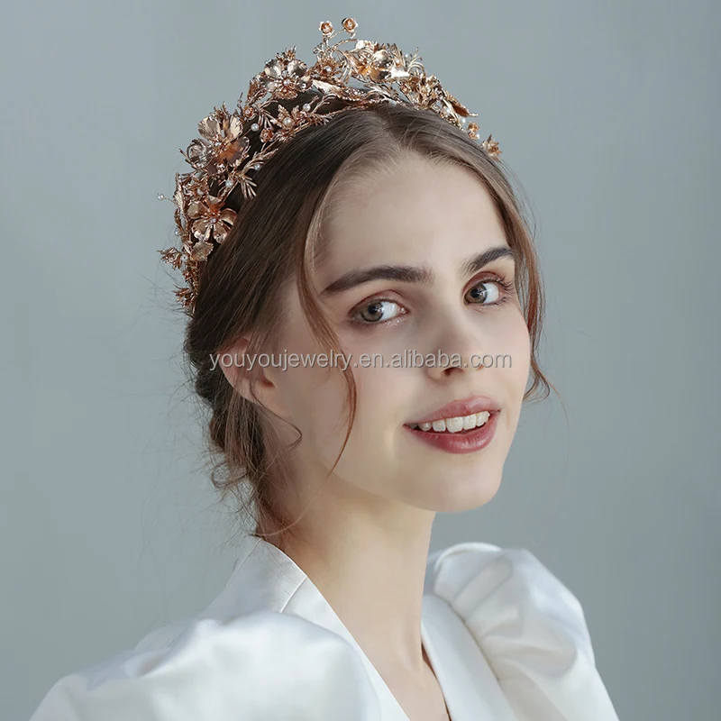 Fashion Double-Layer Wedding Hair Crown Accessories Handmade Gold Leaves Metal Flower Bridal Crown And Tiaras
