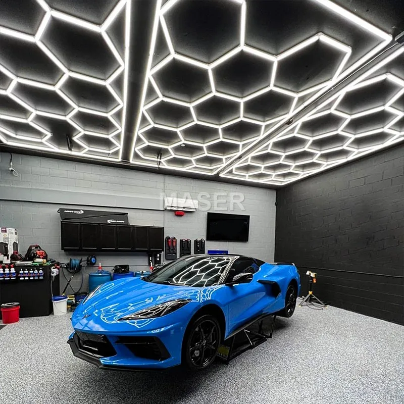 Aluminum Ceiling Lights Auto Detailing Lights Hexagon Honeycomb Design Lamp for Garage Underground Parking Lot 15 Grid System