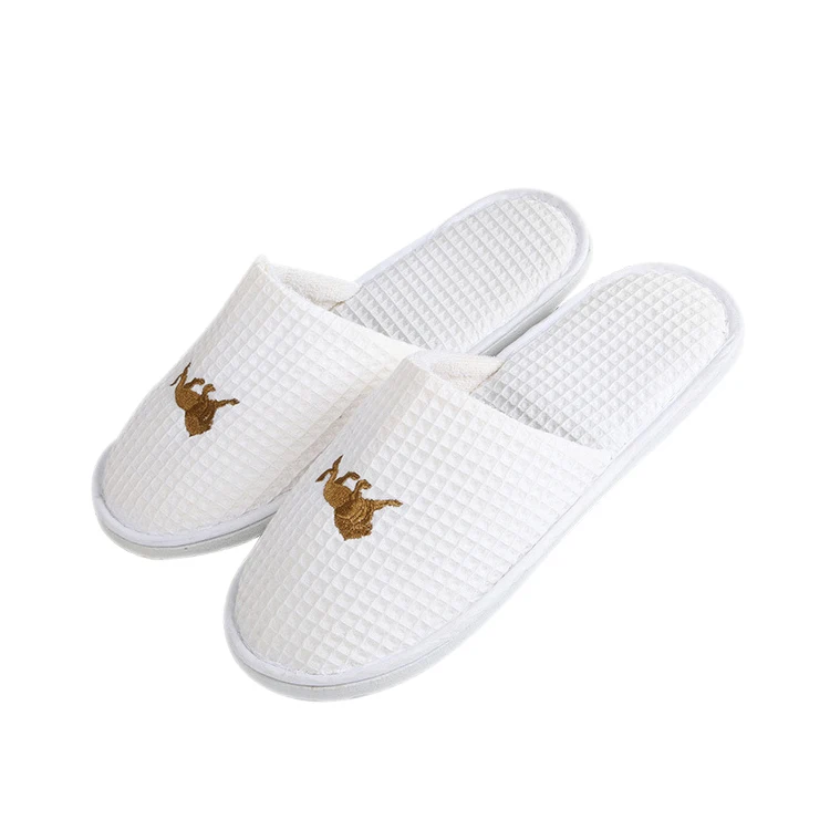 Premium Quality Custom Logo White Waffle 5 Star Hotel Bathroom Slipper for Kids and Adults