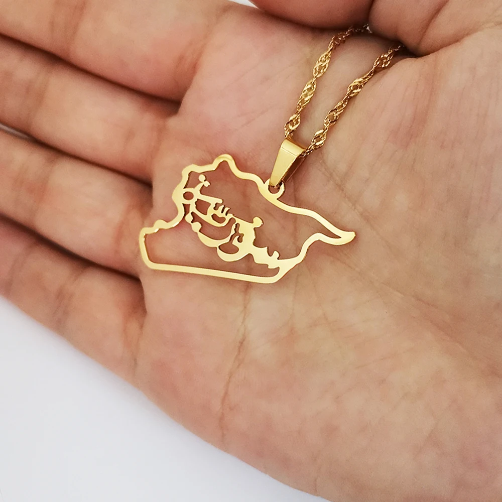 316L Stainless Steel Syria Map Pendant Necklaces Syria Map Outline Pendant Necklace Syrians Jewelry 18k Gold Plated