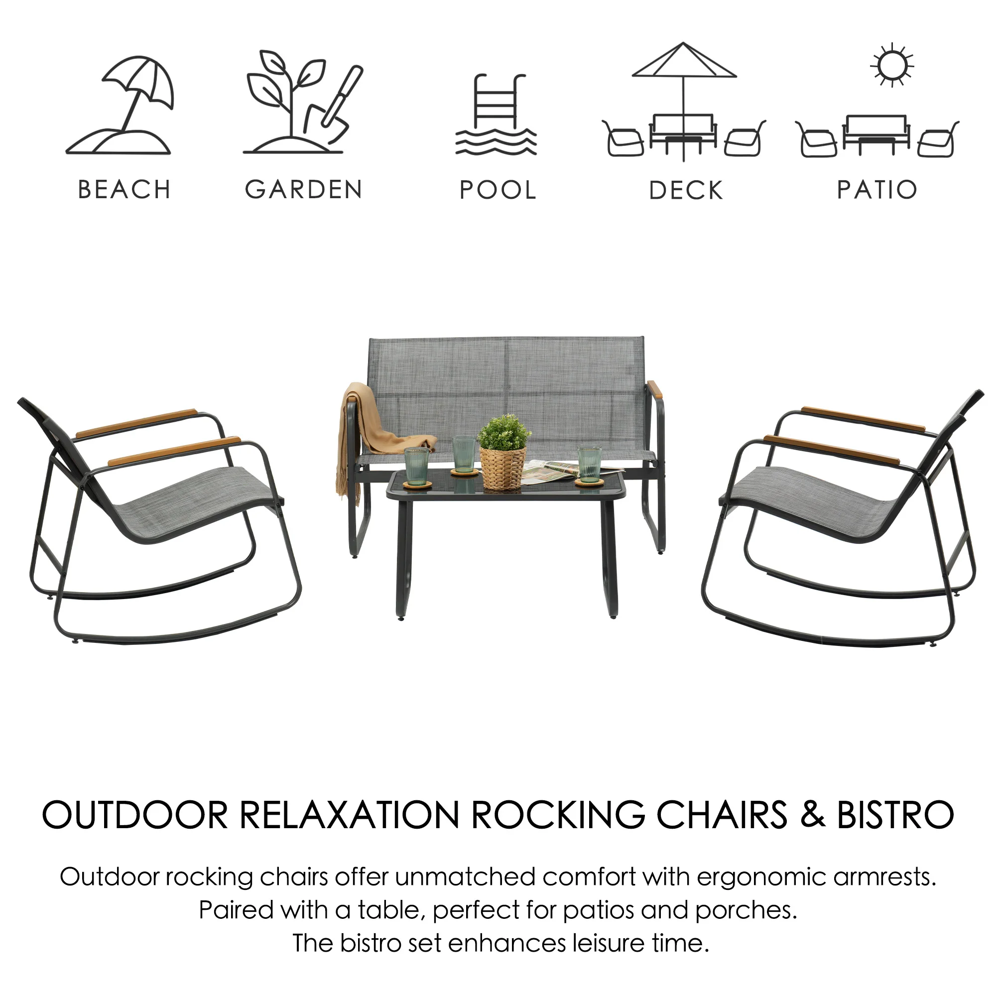 Modern 4-Piece Metal Steel Outdoor Patio Furniture Set for Apartment Home Office Garden Park or Living Room Use