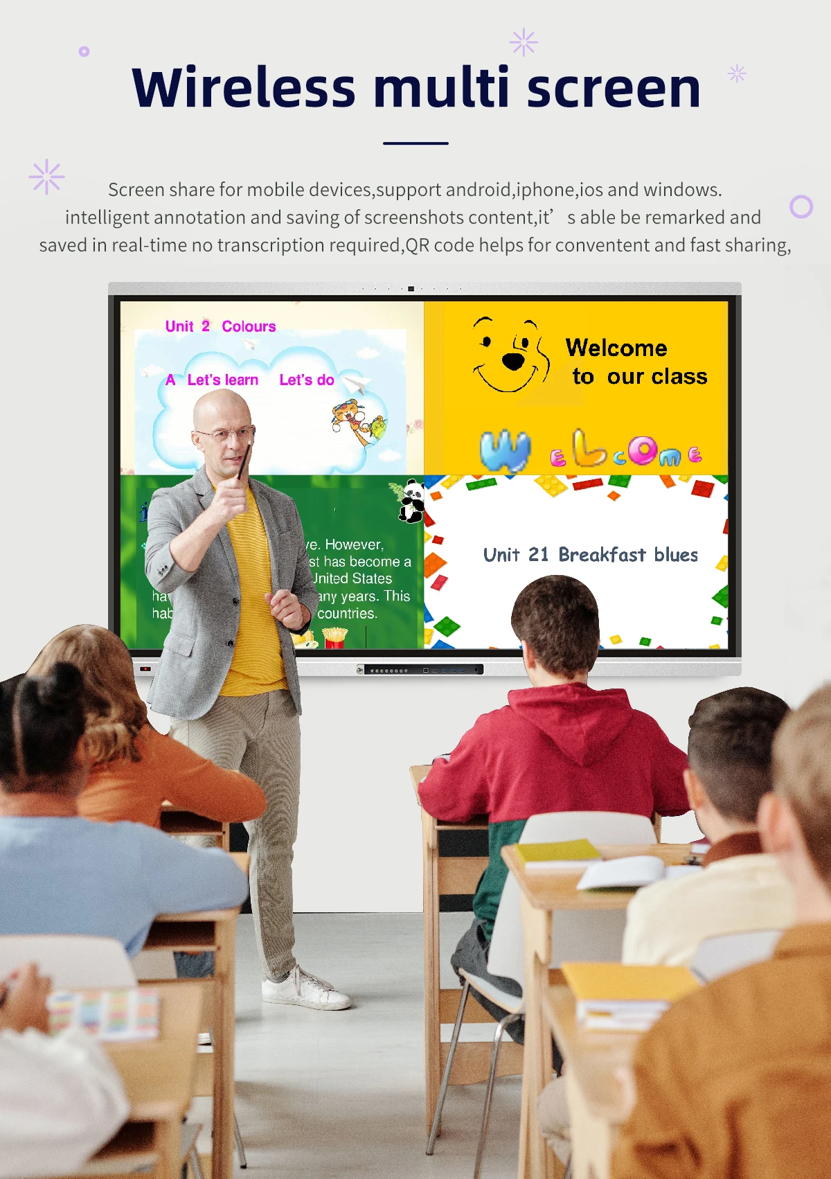 4K Android/Window OPS 75-Inch Interactive Smart Board Multi-Touch LED Panel Interactive Whiteboard for Education