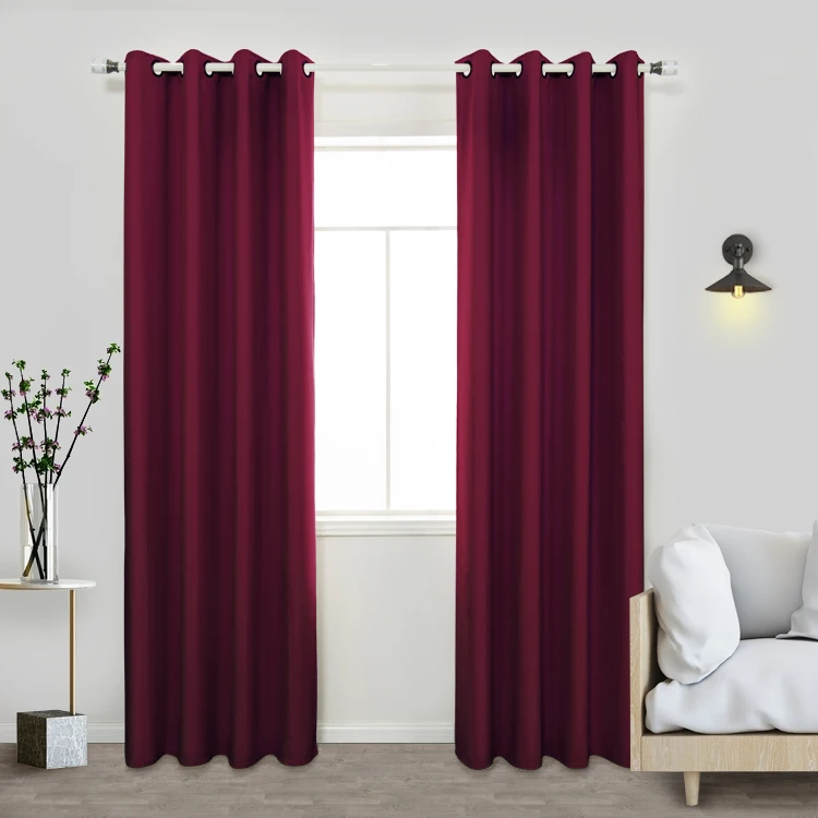 Wholesale red color 100% polyester block out lights short curtains for the living room