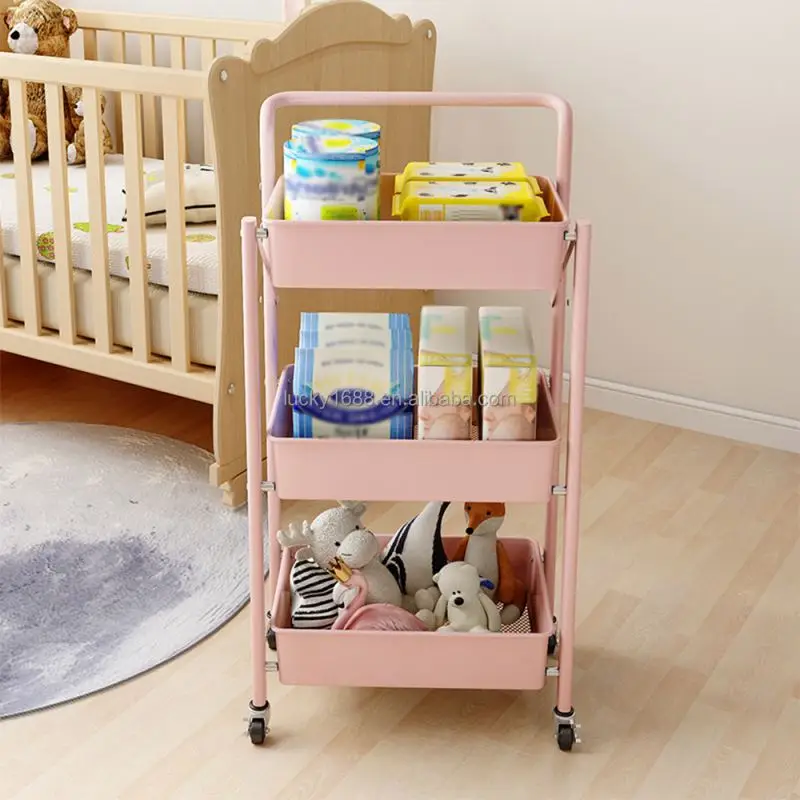 Hot selling commercial furniture 3 tier hand push foldable storage rack hair salon trolley cart