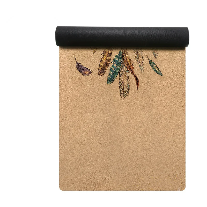 Natural Rubber Cork Yoga Mat Non-Slip Wood Grain Oak Native Pilates Mat with Widened Position Line