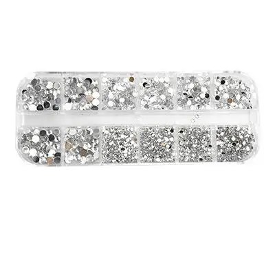 12 Grid Flat Back Diamond Crystals Stone  Nail Art Rhinestones Kit Press on Nails Set