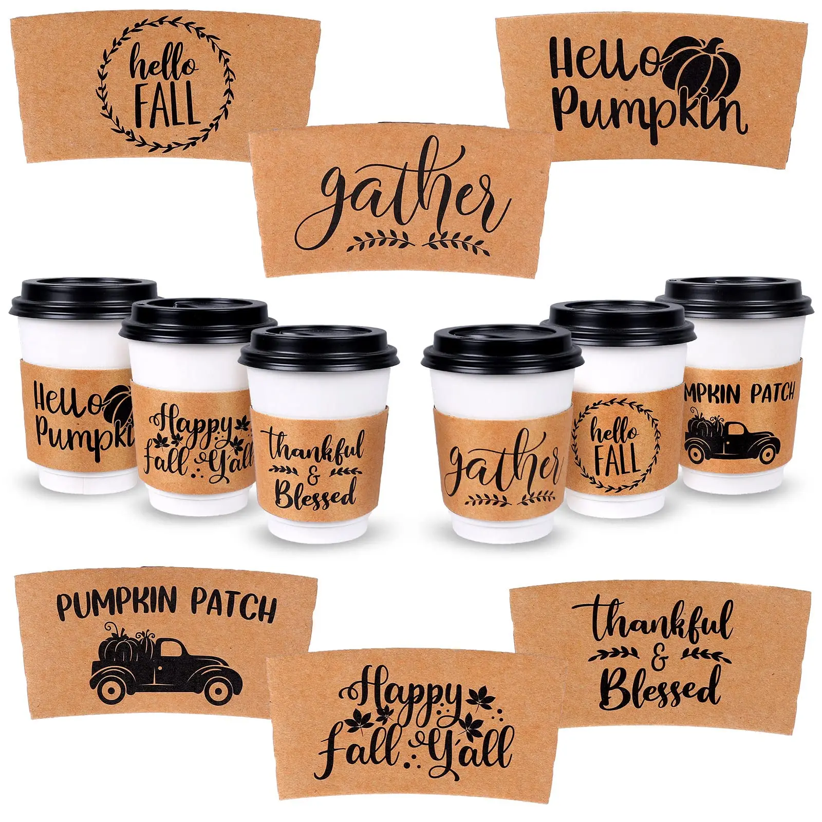 Disposable Custom Logo Paper Cups 12oz 16oz Kraft Paper Coffee Cup Sleeve for Coffee Shop