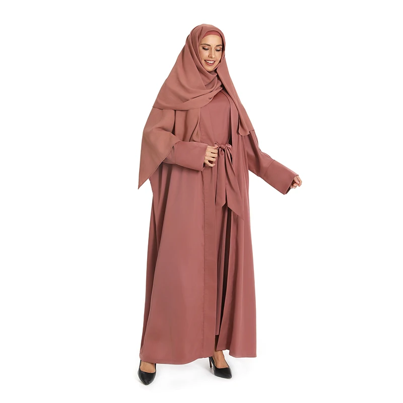 Islamic Clothing 2024 Custom wholesale dubai new femme designs eid luxury robe Satin 3-piece set open abaya women muslim dress