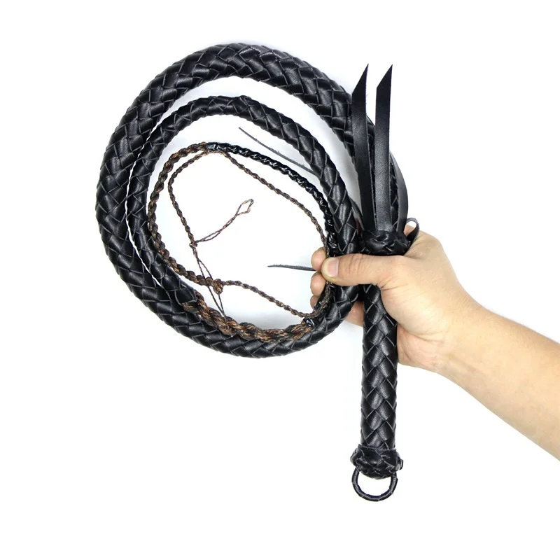 Leather Bullwhips with Belt Holder Single Tail SnakeWhip Horse Racing Riding Cowhide Whips 3-5 Feet Long