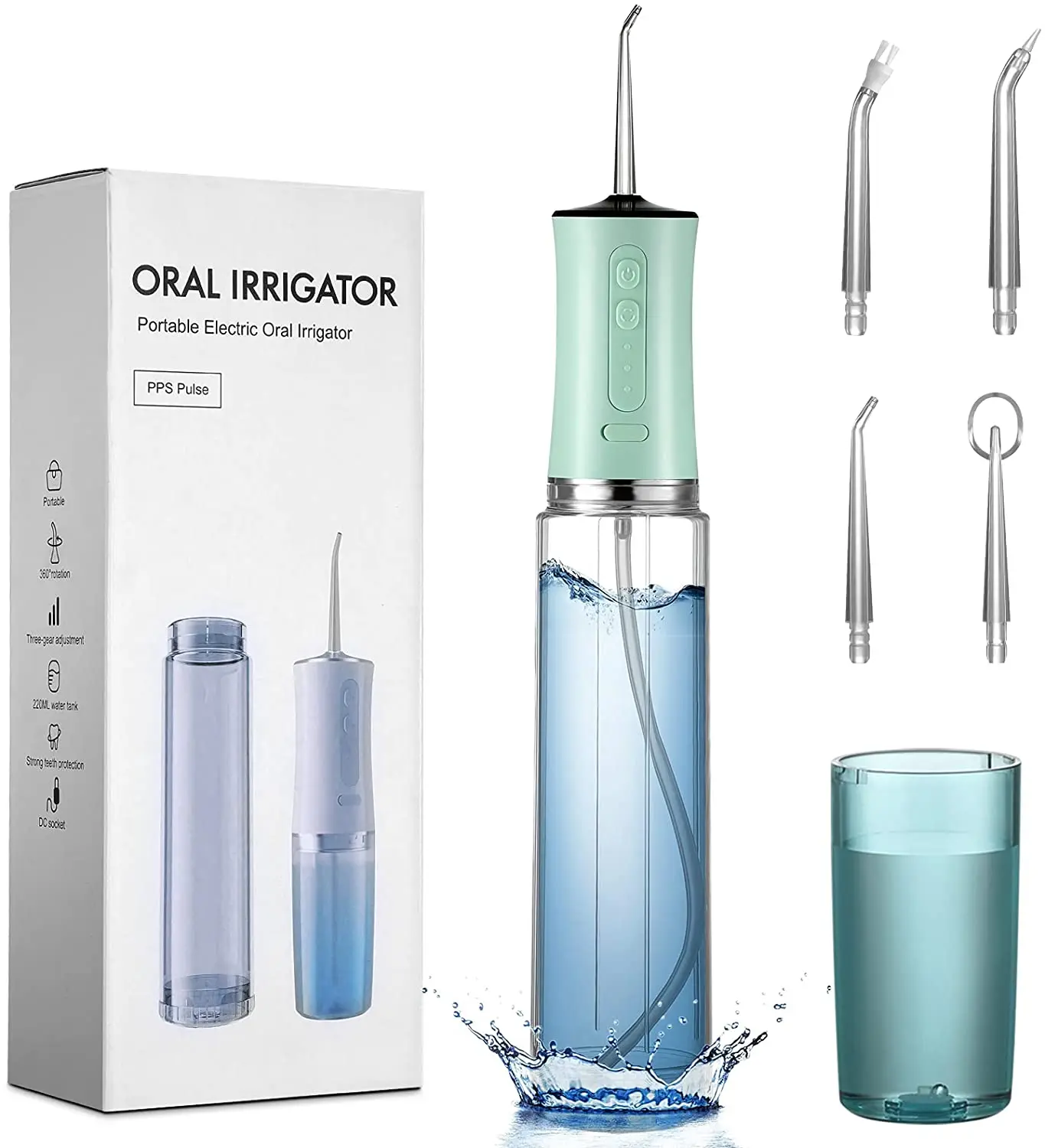 Hot Water Flosser Professional Cordless Dental Oral Irrigator 320ML Portable Water Tank 9 Modes and 4 Jet Tips