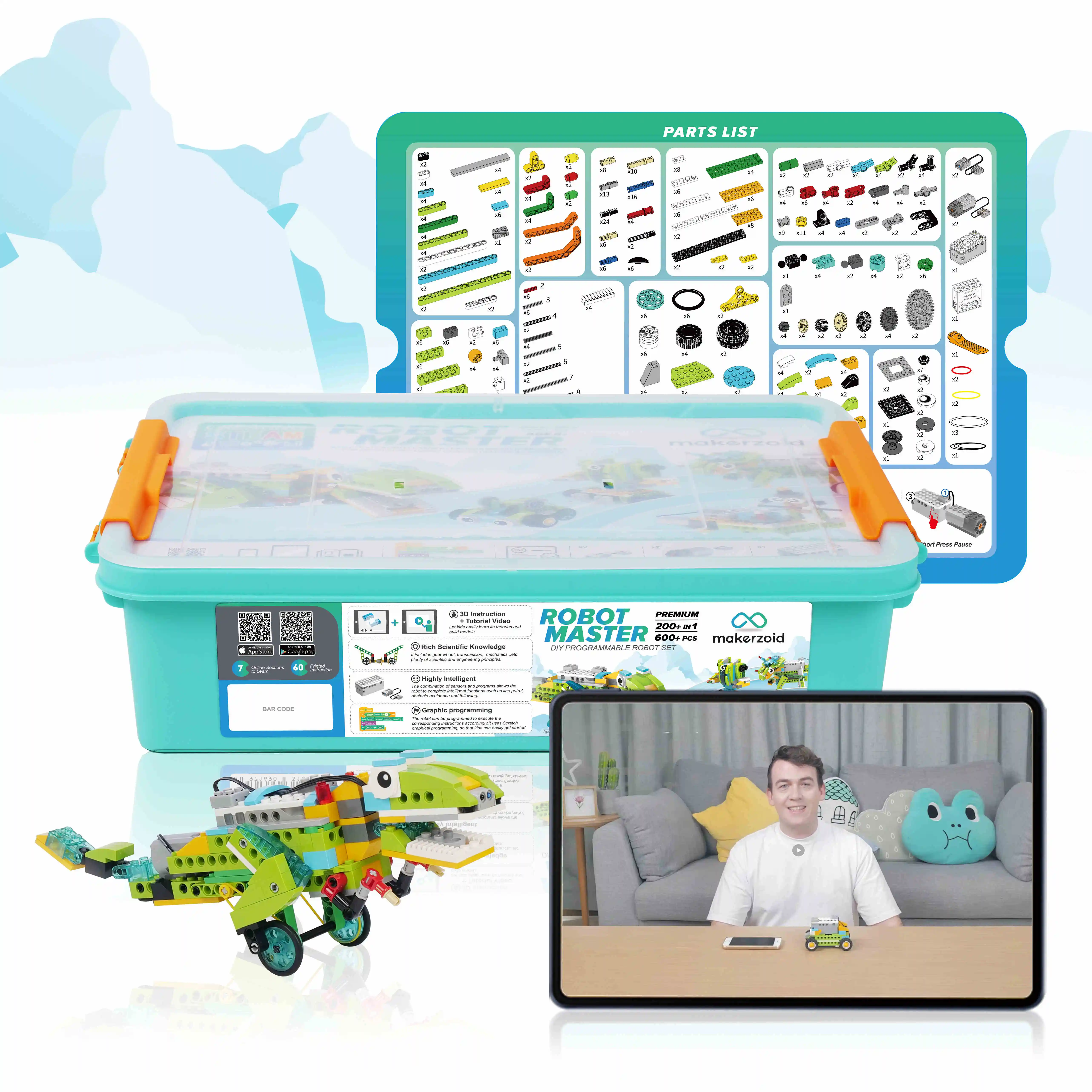 Makerzoid STEM Programming Building Kit Robot Master Premium 200 in 1, Remote Control Toys for Kids 8 Years Above