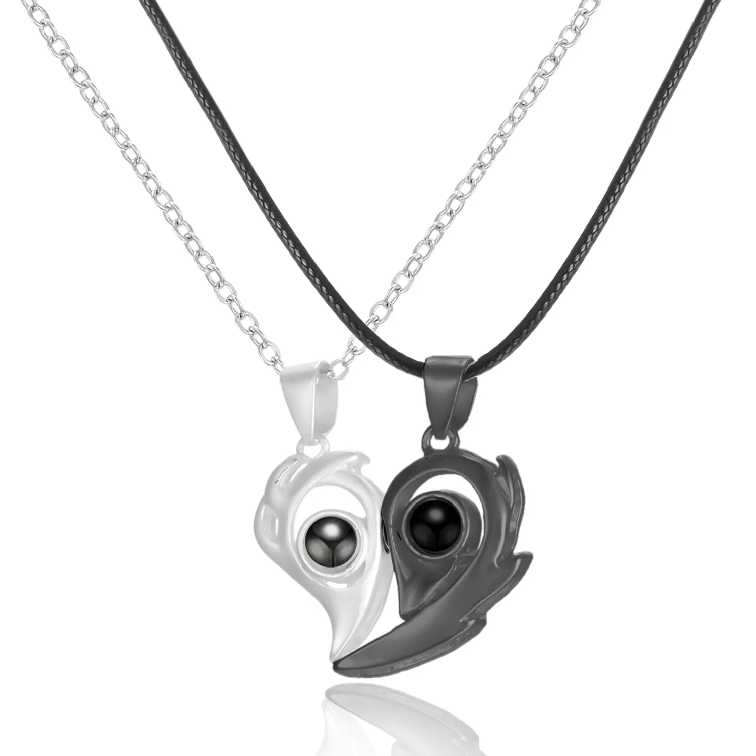 Magnetic Matching Necklace for Couples - Projection 100 Languages I Love You Pendant Moon and Sun Heart to Heart Necklace