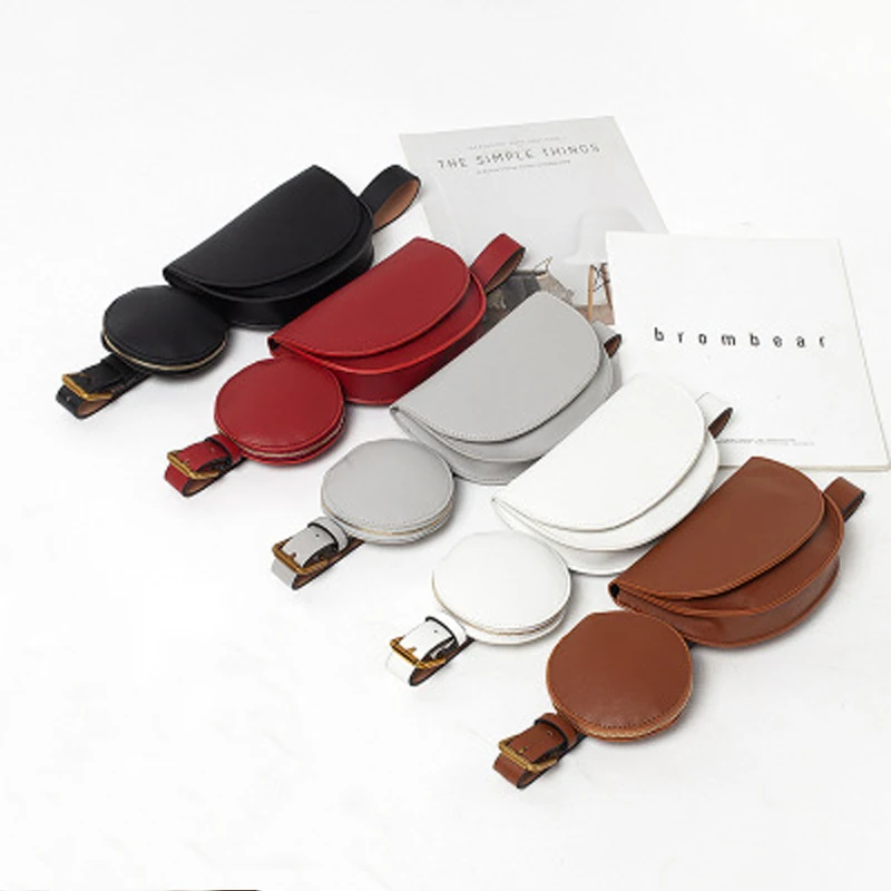 Women  vintage leather coin pouch adjustable waist bag belt casual removable purse