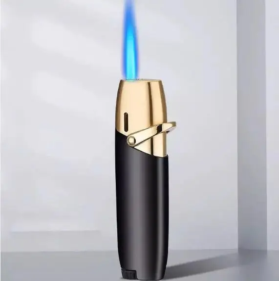 Factory Wholesale Custom Logo Metal Cigar Lighters Modern Design Single Jet Torch Windproof Butane Colors for Cigarette Lighting